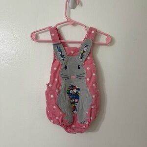 Baby Boden Pink and White Bunny Romper